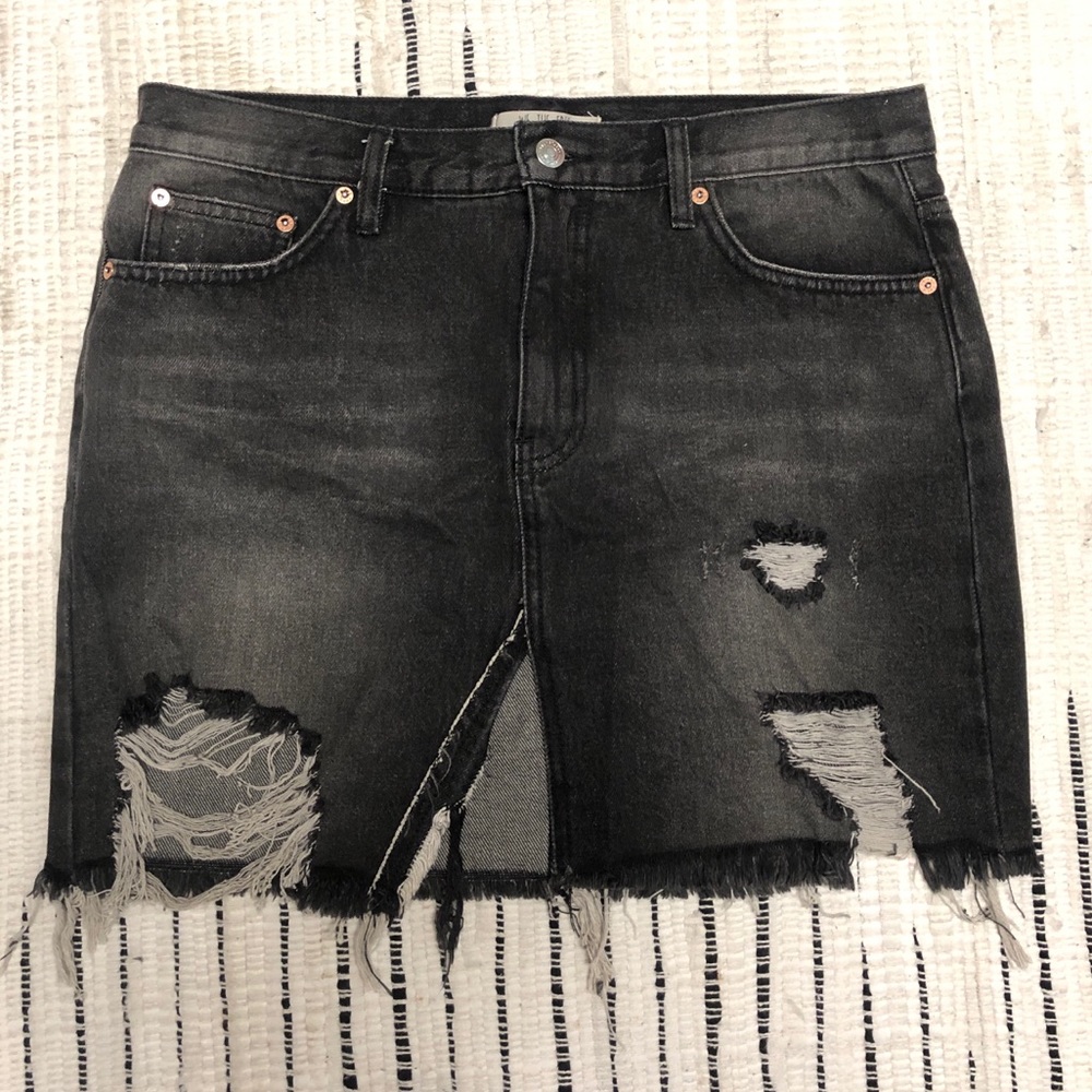 Black distressed denim skirt (free people)